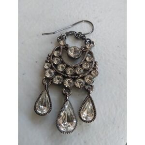 vintage Monet silver tone rhinestone chandelier drop earrings